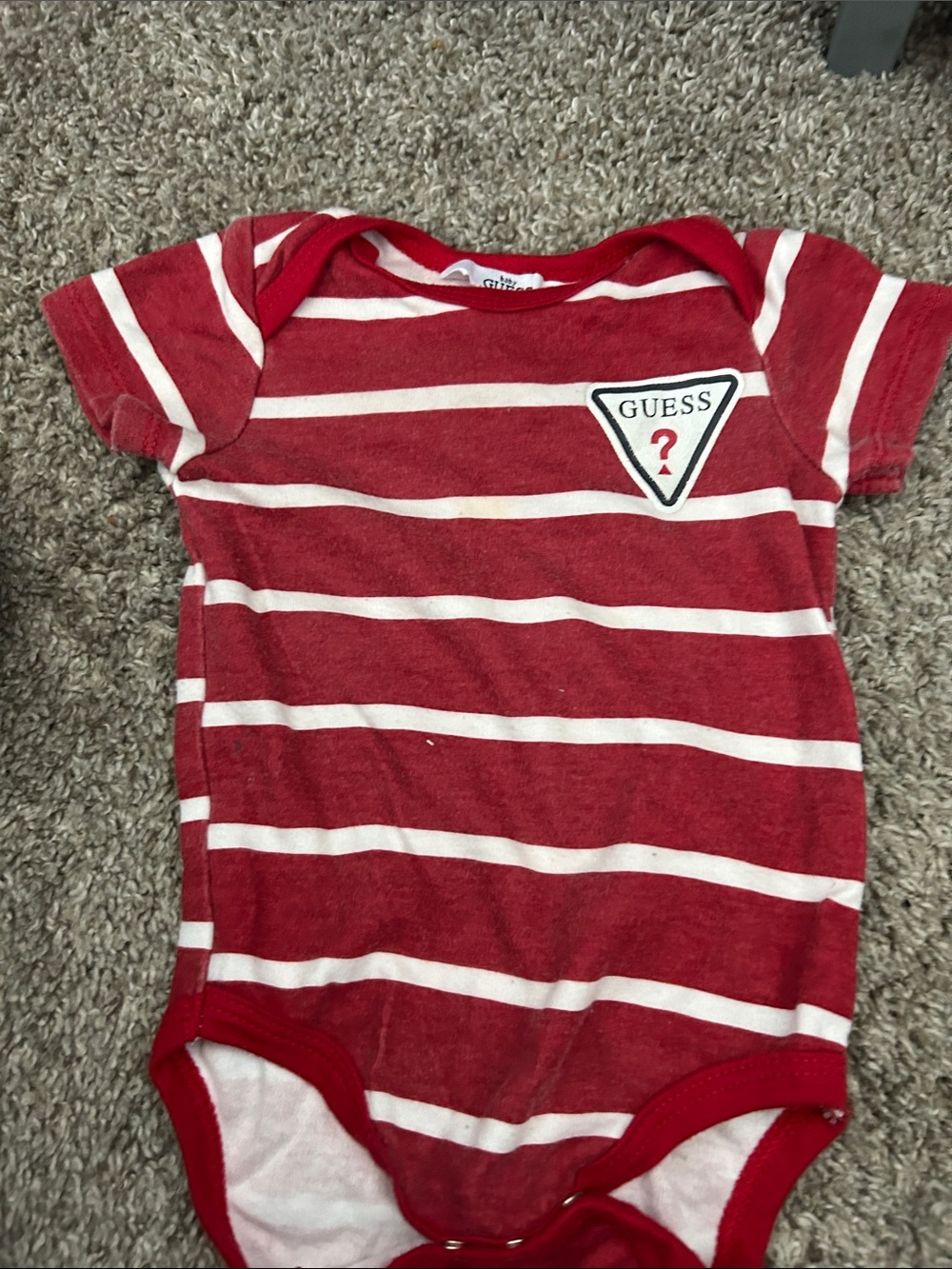 GUESS Red & White Striped Infant One-Piece Bodysuit